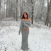 Stretch Off-Shoulder Sweater And Long Skirt Set Newgew Dresses